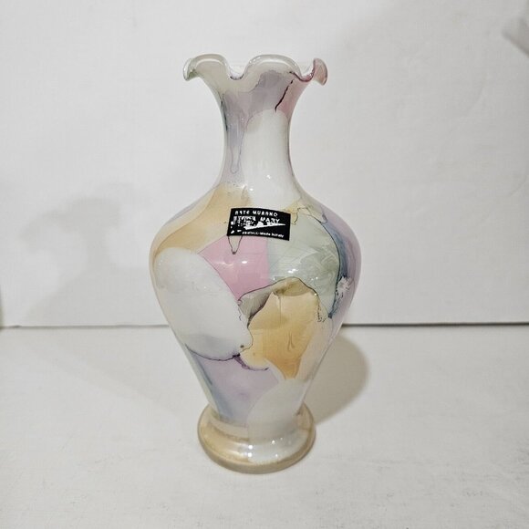 Murano Glass Arte Linea Mary Kristall Scalloped Tulip Rim Edge Vase Italy RARE - Picture 2 of 9